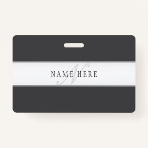 Elegant Name & Monogram   Dark & Light Grey  Badge