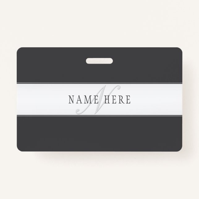 Elegant Name & Monogram | Dark & Light Grey  Badge (Front)