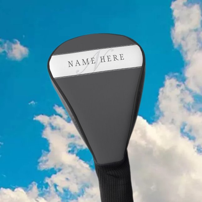 Elegant Name & Monogram | Dark & Light Grey  Golf Head Cover (Creator Uploaded)