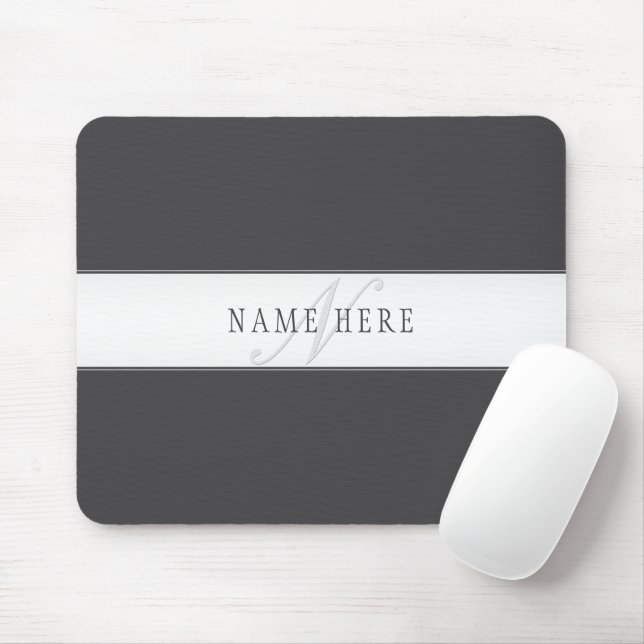 Elegant Name & Monogram | Dark & Light Grey  Mouse Pad (With Mouse)