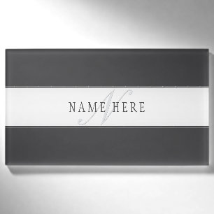 Elegant Name & Monogram   Dark & Light Grey  Name Tag
