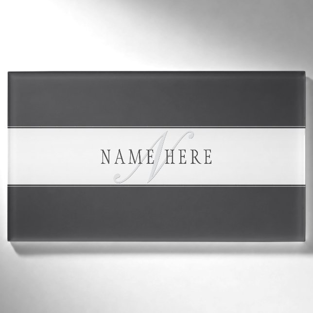 Elegant Name & Monogram | Dark & Light Grey  Name Tag (Front)