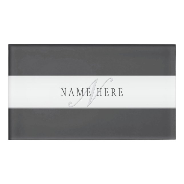 Elegant Name & Monogram | Dark & Light Grey  Tag (Front)