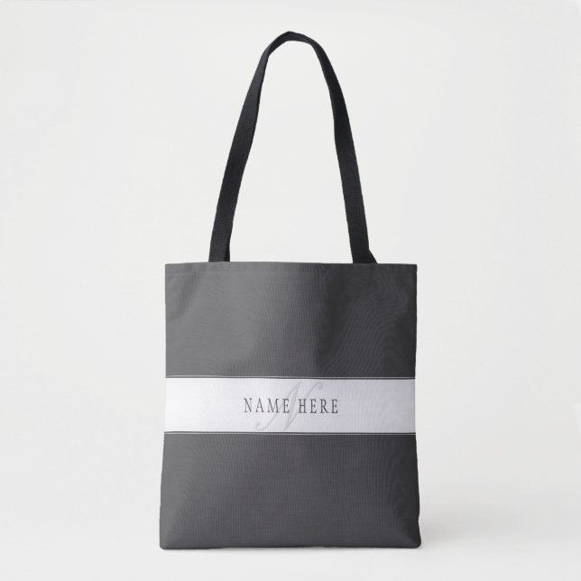 Elegant Name & Monogram | Dark & Light Grey  Tote Bag (Front)