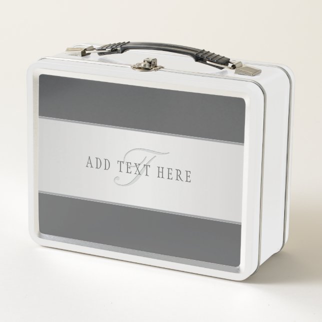 Elegant Name & Monogram Lettering (or other text) Metal Lunch Box (Front)