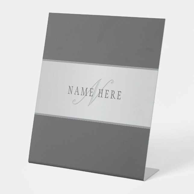 Elegant Name & Monogram Lettering (or other text) Pedestal Sign (Front)