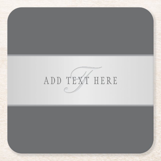 Elegant Name & Monogram Lettering (or other text) Square Paper Coaster (Front)