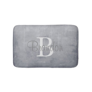 Elegant name monogram rustic Grey Bath Mat