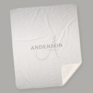 Elegant Name Monogram & Thin Grey Ombre Stripes Sherpa Blanket
