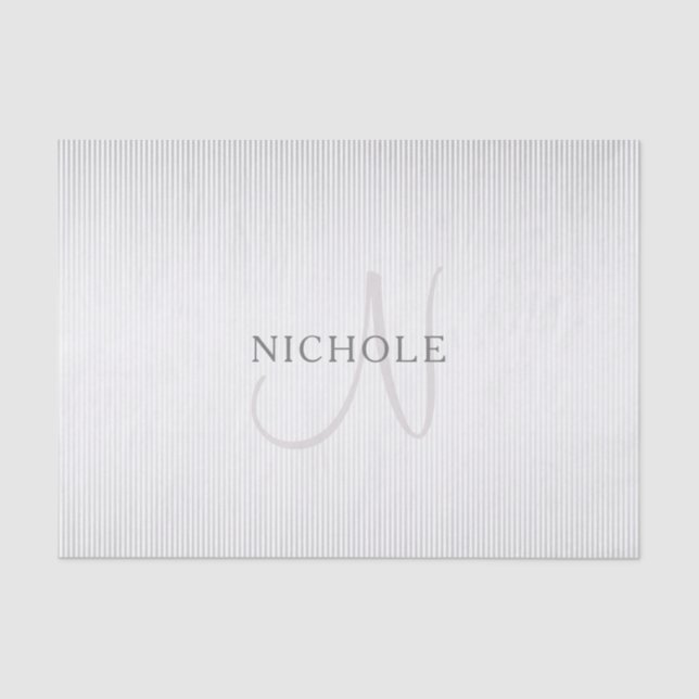 Elegant Name Monogram & Thin Grey Ombre Stripes Tissue Paper (Front)