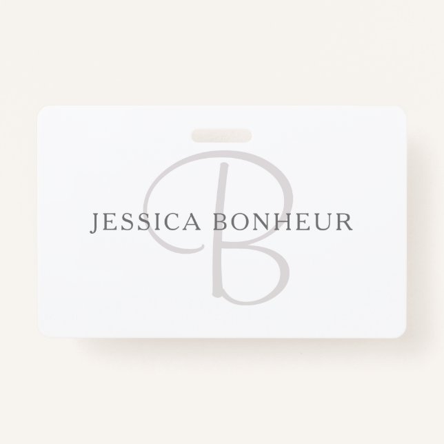 Elegant Name Monogram | White & Grey Badge (Front)