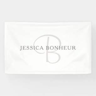 Elegant Name Monogram   White & Grey Banner