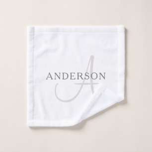 Elegant Name Monogram White & Grey Bath Towel Set
