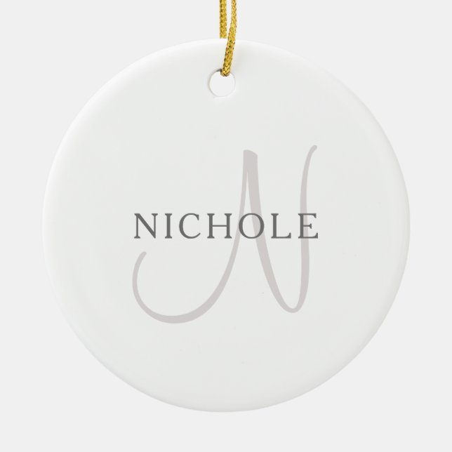 Elegant Name Monogram | White & Grey Ceramic Ornament (Front)