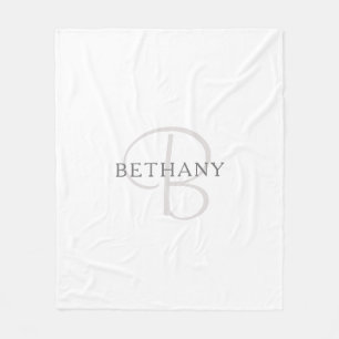 Elegant Name Monogram White & Grey Fleece Blanket