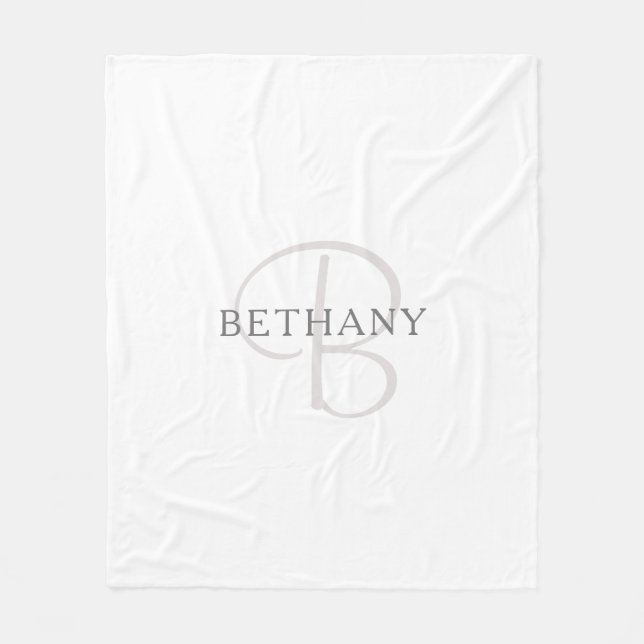 Elegant Name Monogram | White & Grey Fleece Blanket (Front)