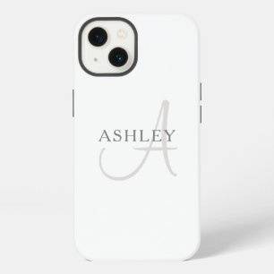 Elegant Name Monogram   White & Grey iPhone 13 Case