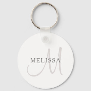 Elegant Name Monogram   White & Grey Keychain