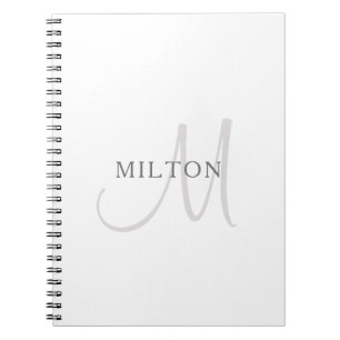 Elegant Name Monogram   White & Grey Notebook