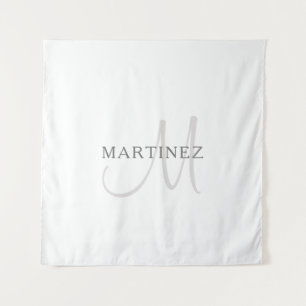 Elegant Name Monogram & White & Grey Tapestry