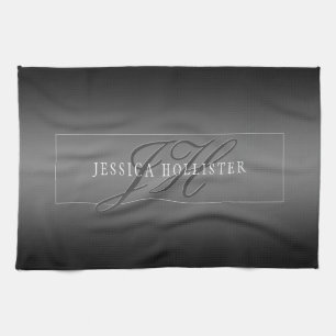 Elegant Name & Monogrammed Initials   Black & Grey Kitchen Towel
