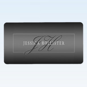 Elegant Name & Monogrammed Initials   Black & Grey Label