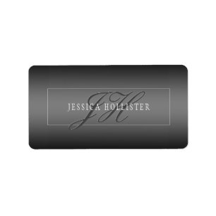 Elegant Name & Monogrammed Initials   Black & Grey Label