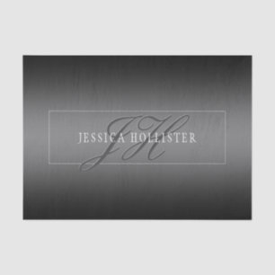 Elegant Name & Monogrammed Initials   Black & Grey Tissue Paper