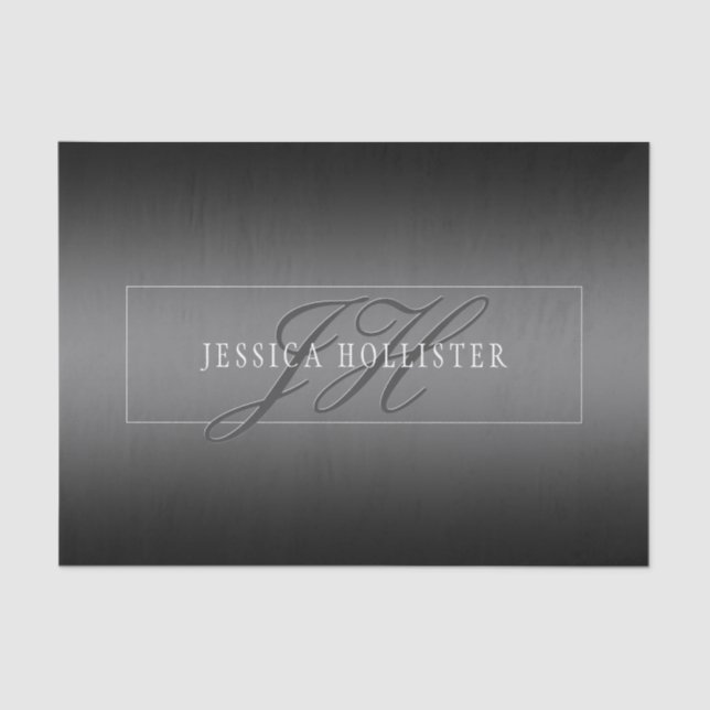 Elegant Name & Monogrammed Initials | Black & Grey Tissue Paper (Front)