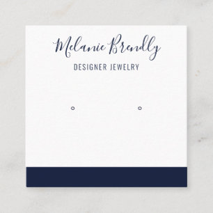 Elegant Name Navy White Jewellery Earring Display  Square Business Card