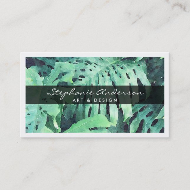Elegant Name on Painted Palm Leaves Business Card (Front)