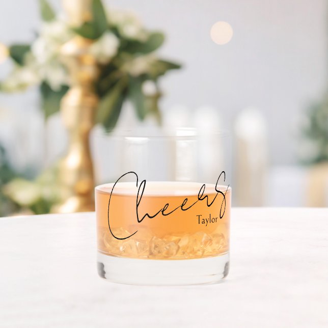 Elegant Name Personalized Cheers Whiskey Glass (Insitu (Wedding))