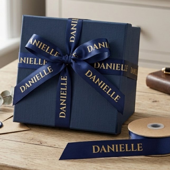 Elegant Name Satin Ribbon | Navy & Gold Script (Creator Uploaded)