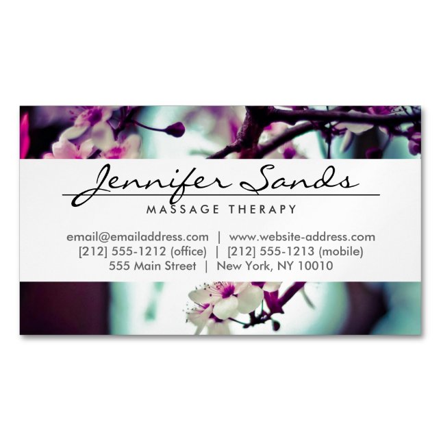 ELEGANT NAME with CHERRY BLOSSOMS Magnetic Business Card (Front)