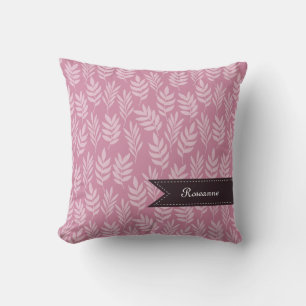 Elegant Name With Chic Pink Leaves Pattern Throw Pillow