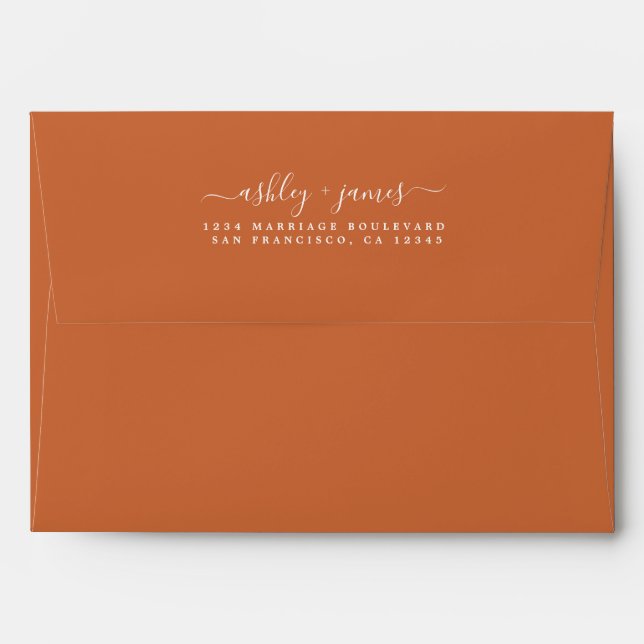 Elegant Names Burnt Orange Wedding Return Address Envelope (Back (Top Flap))