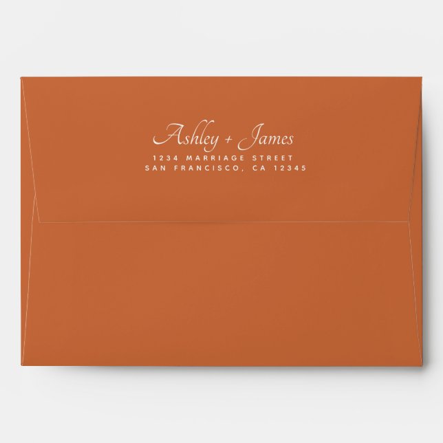 Elegant Names Burnt Orange Wedding Return Address Envelope (Back (Top Flap))