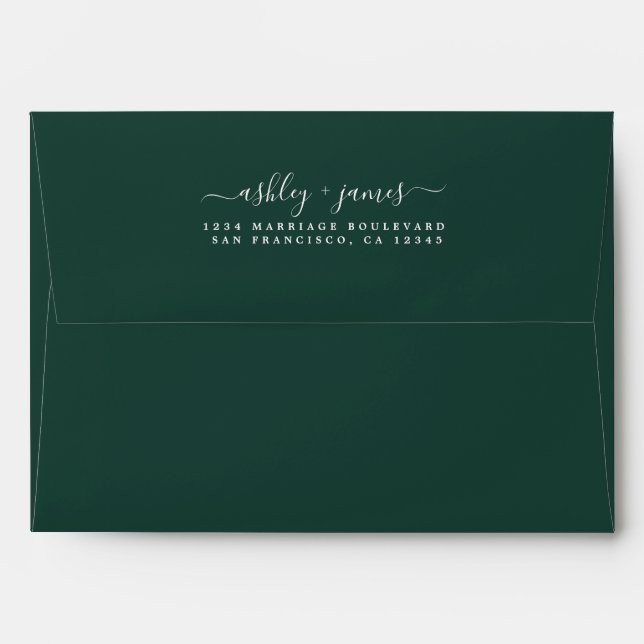Elegant Names Dark Green Wedding Return Address Envelope (Back (Top Flap))