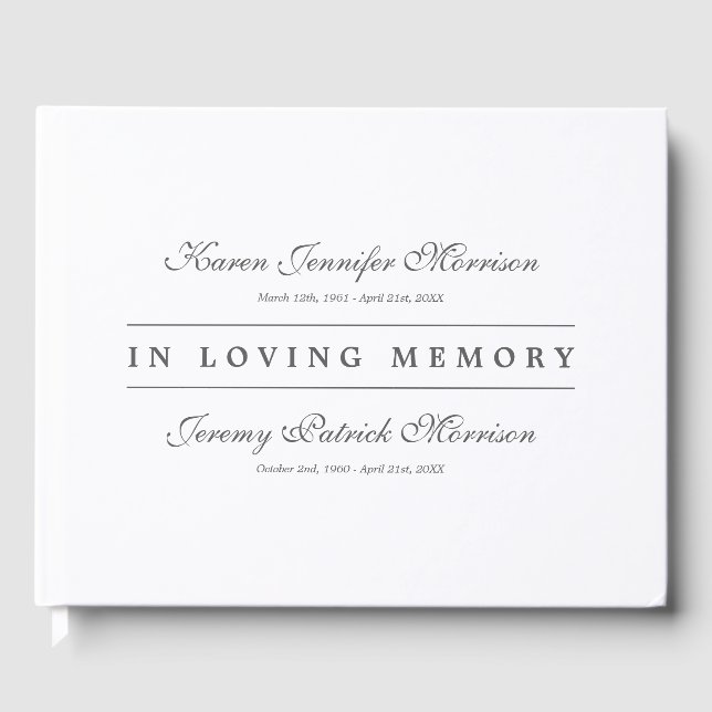 Elegant Names In Script Joint In Loving Memory Guest Book (Front)