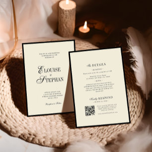 Elegant Names Ivory and Black Old Money Wedding Invitation