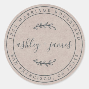 Elegant Names Kraft Paper Wedding Return Address Classic Round Sticker