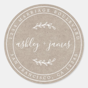 Elegant Names Kraft Paper Wedding Return Address Classic Round Sticker