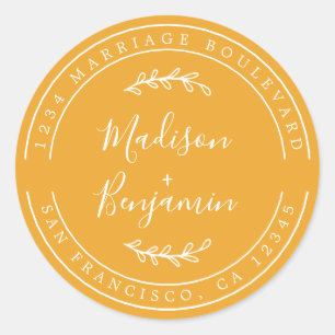 Elegant Names Mellow Yellow Wedding Return Address Classic Round Sticker