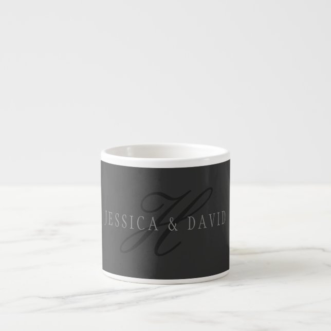 Elegant Names & Monogram | Dark & Light Greys Espresso Cup (Front)