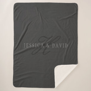 Elegant Names & Monogram   Dark & Light Greys Sherpa Blanket