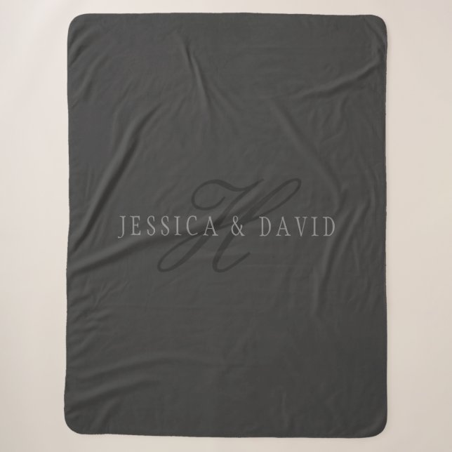 Elegant Names & Monogram | Dark & Light Greys Sherpa Blanket (Front)