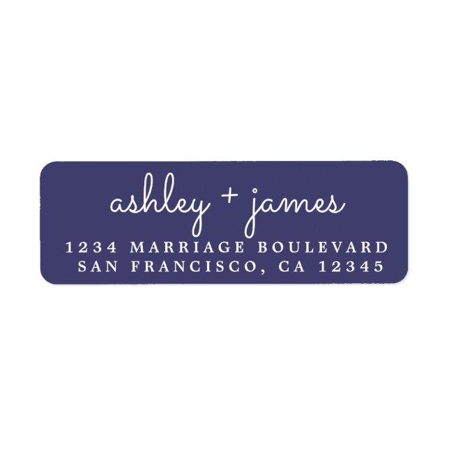 Elegant Names Navy Blue Wedding Return Address (Front)