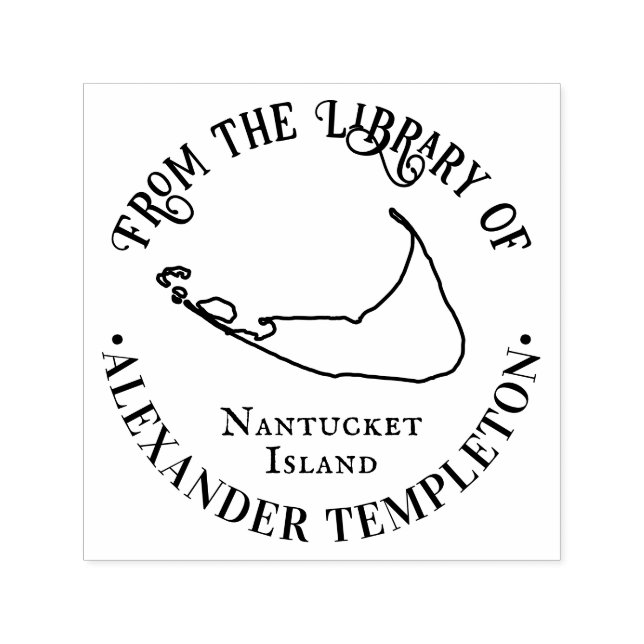 Elegant Nantucket Island Map OL Library Book Name Self-inking Stamp (Design)