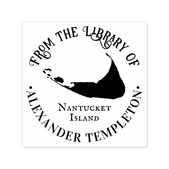 Elegant Nantucket Island Map OL Library Book Name Self-inking Stamp (Design)