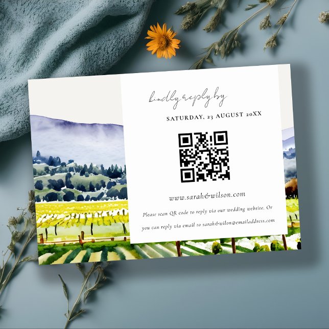 Elegant Napa Valley Vineyard Wedding QR Code RSVP Enclosure Card (Creator Uploaded)